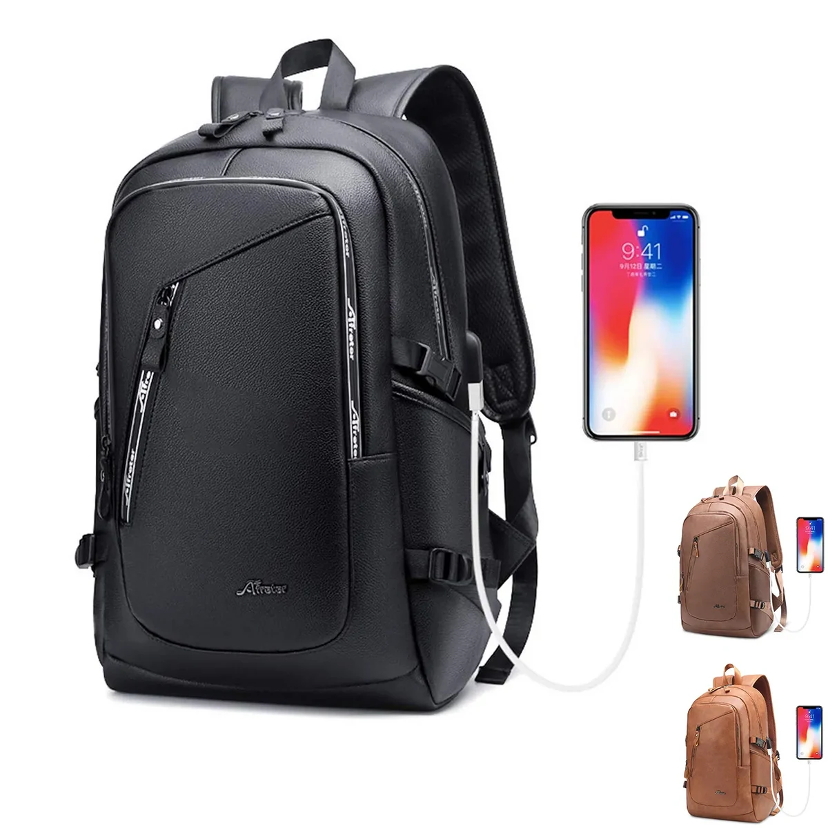 PU Vintage Travel Daypacks w/USB Charging Port 15.6" Laptop 1