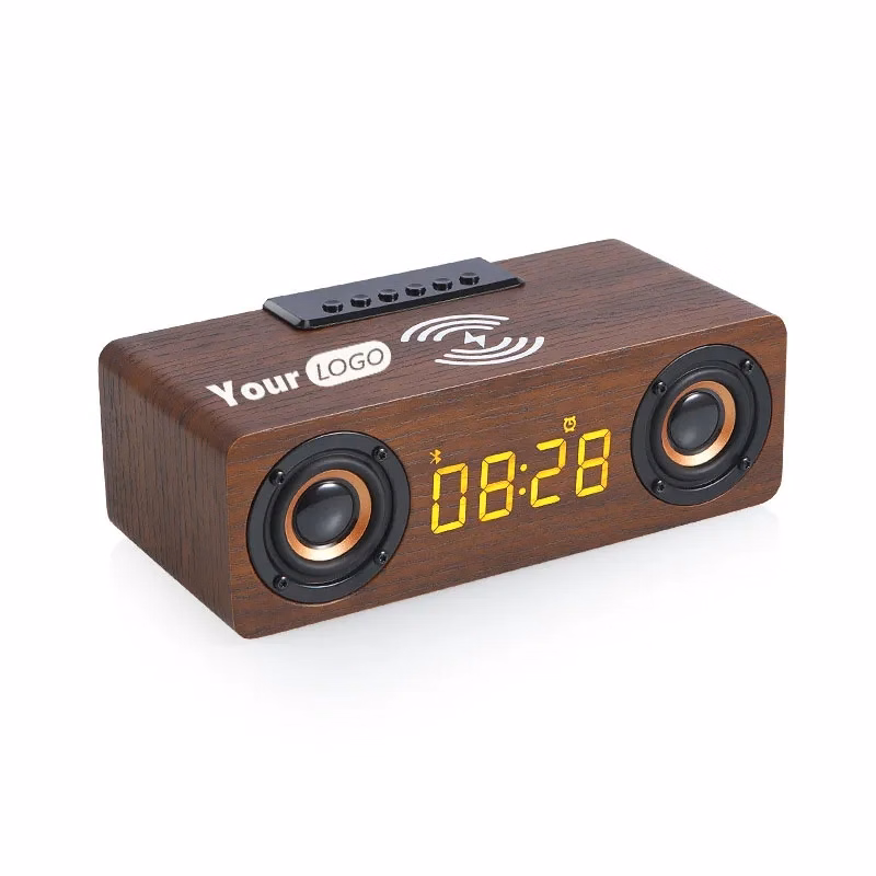 Wooden Digital Alarm Clock with Wireless Charging
