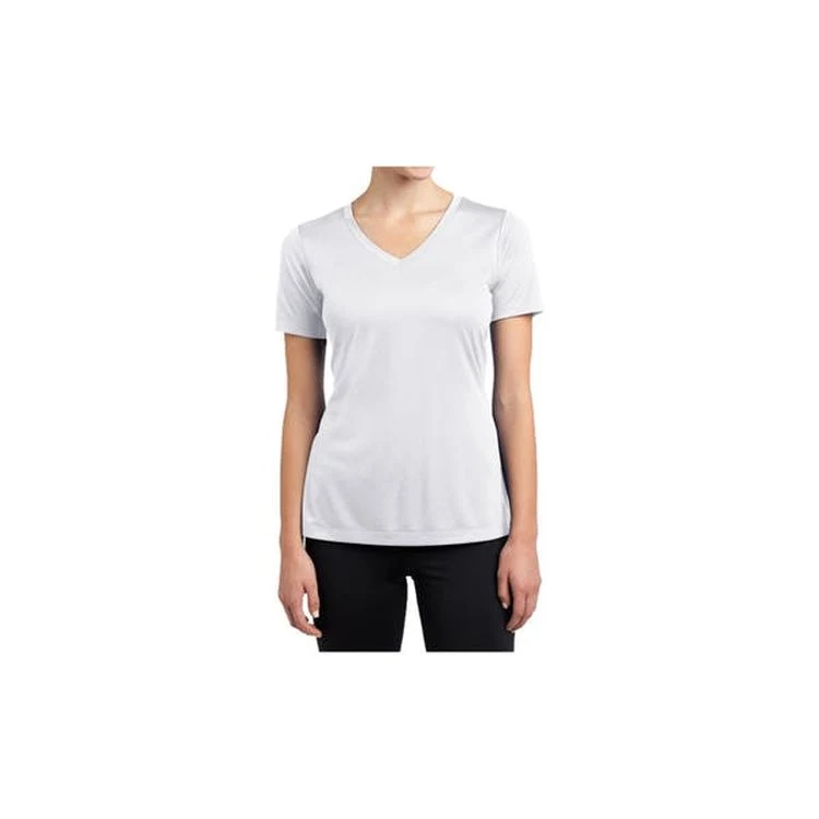 Women's V-Neck Fitted Tees - White Large Cotton Short Sleeve 1