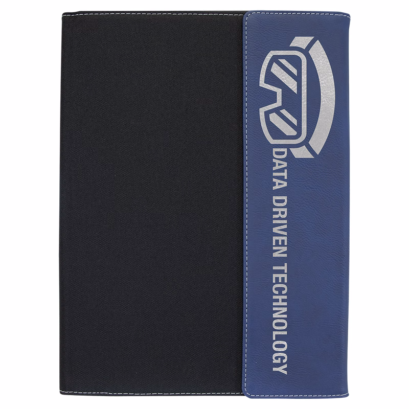 9 1/2"x12" Blue/Silver Leatherette / Black Canvas Portfolio w/Notepad