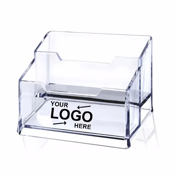 Custom Clear Acrylic Two-Tier Business Card Holder — Executive Desk Organizer