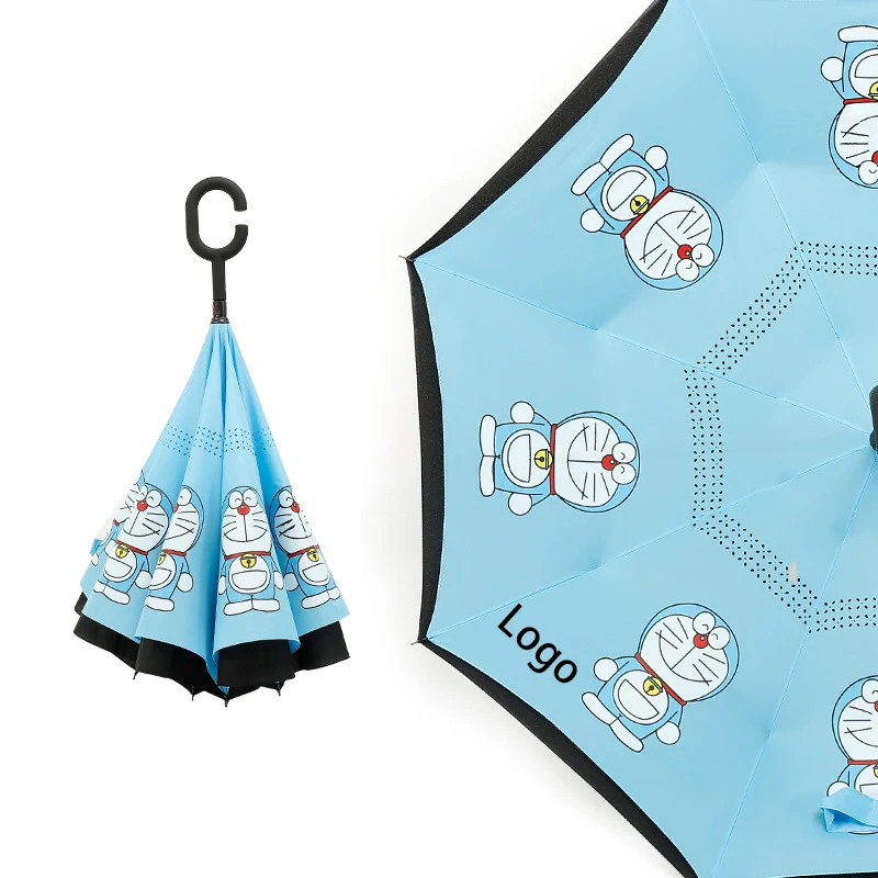 Cartoon Pattern Double Layer Reverse Umbrella with C-Shaped Handle 1