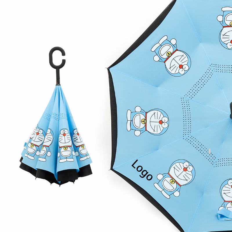 Cartoon Pattern Double Layer Reverse Umbrella with C-Shaped Handle
