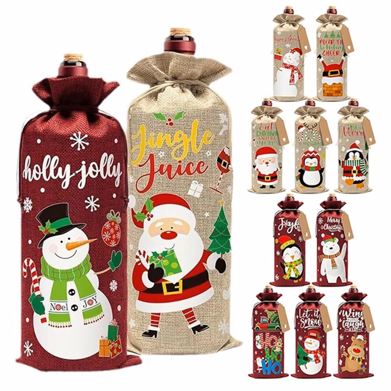 Christmas Red Wine Bundle Pocket Drawstring Packaging Bag