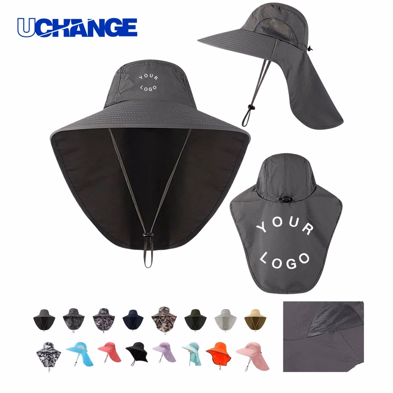 Nylon Sun Hat Headwear with Wide Brim and Neck Flap for Outdoor Use