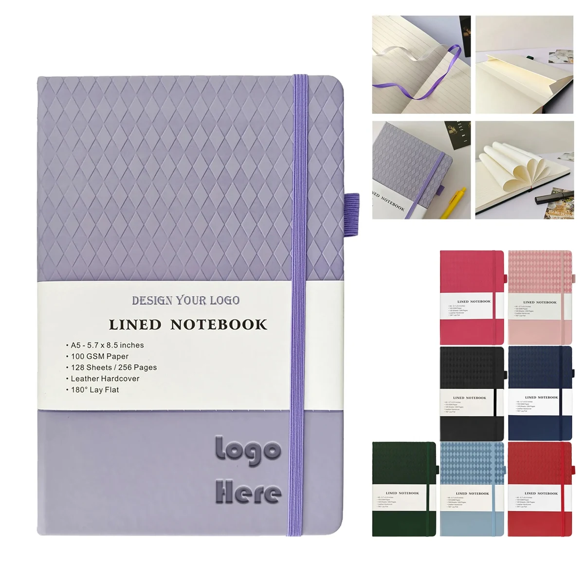 A5 Leather Diamond Pattern Cover Ruled Notebook 1