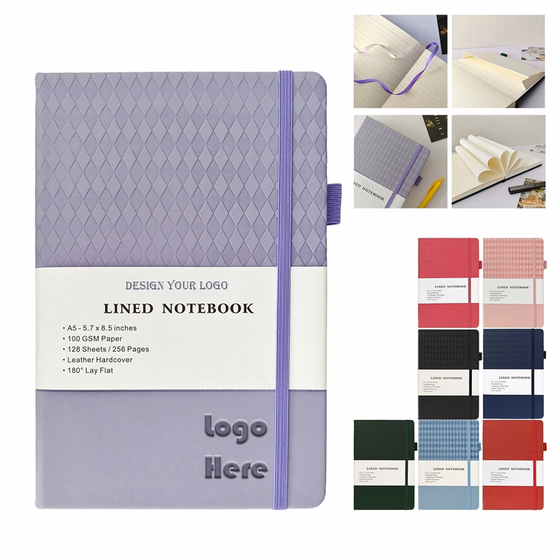 A5 Leather Diamond Pattern Cover Ruled Notebook