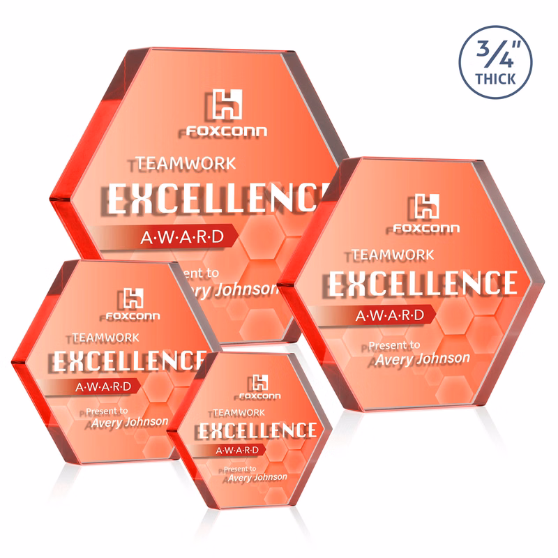 Gilford Hexagon VividPrint™ Double Sided Award -  Red