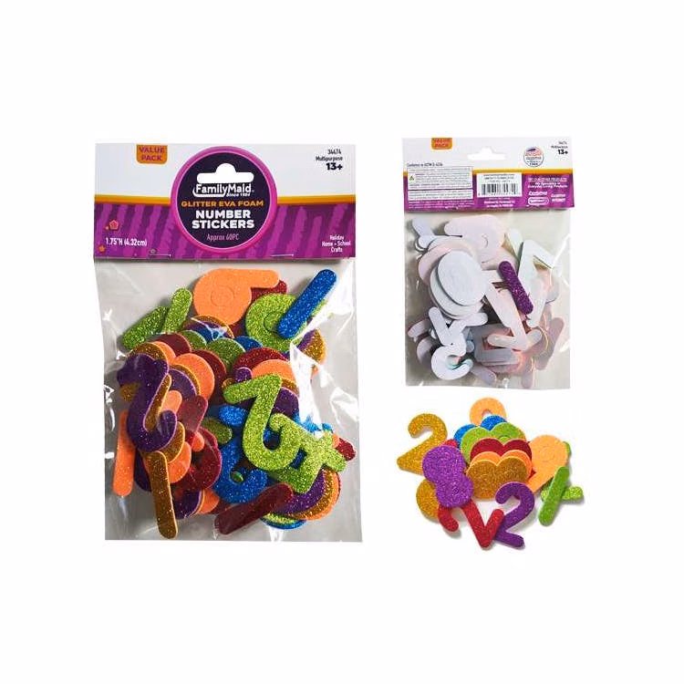 Foam Number Stickers with Glitter - 60 Pieces