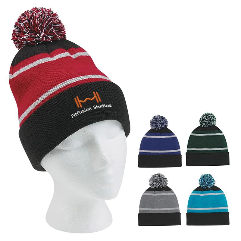 Tri-color Striped Beanie with Cuff 1