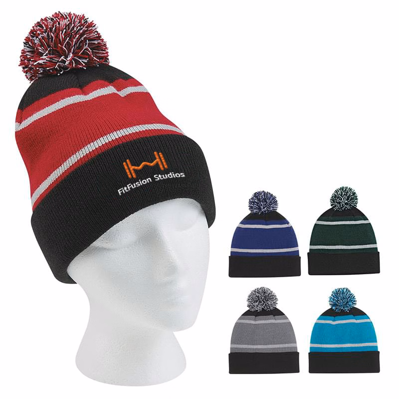 Tri-color Striped Beanie with Cuff