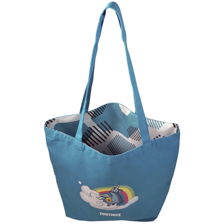 Reversible Turquoise Cotton Tote 1