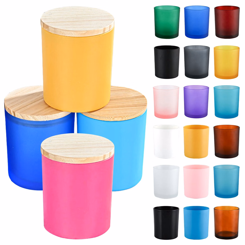 Empty Matte Color Glass Candle Jars With Lid