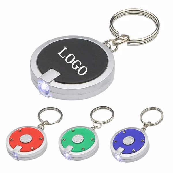 Custom Round Shaped LED Flashlight Keychain