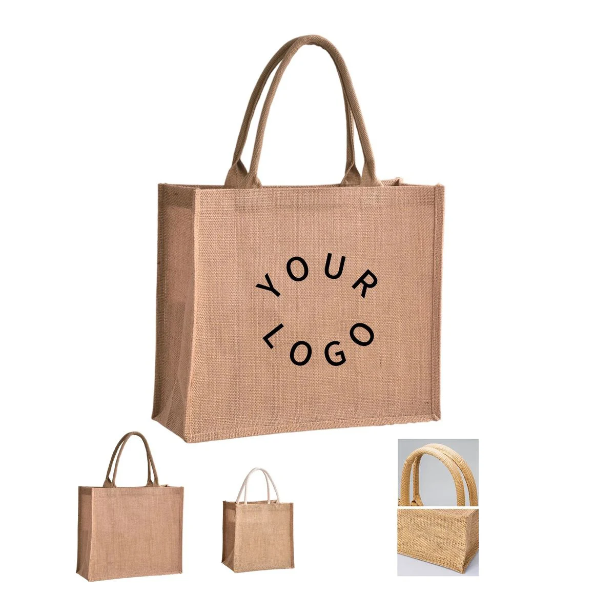 Eco Friendly Jute Linen Tote Bag with Reinforced Lining, custom tote bag with logo imprint 1