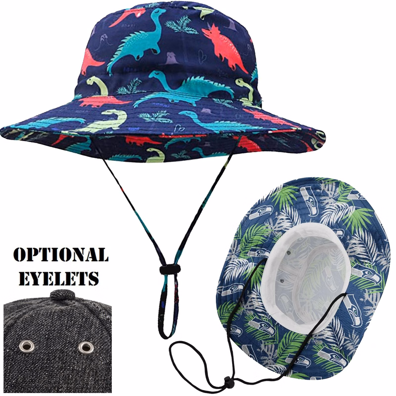 Sublimated summer fishing bucket hats w/ Adjustable drawstring