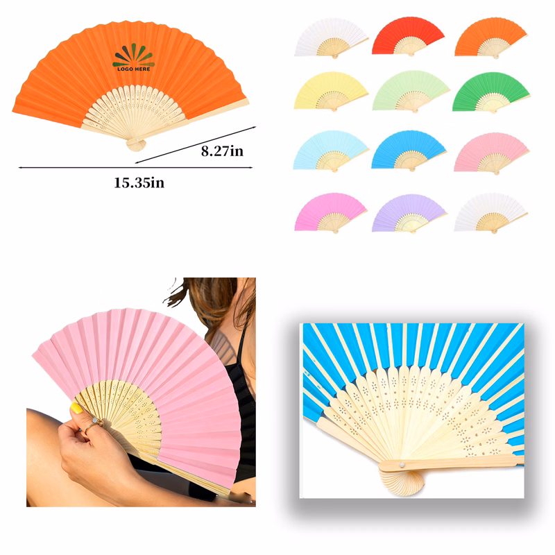 Solid Color Folding Bamboo Paper Fan