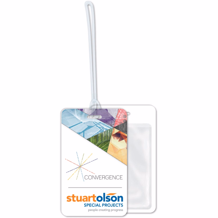 Extra Thick Plastic Stock Tag .080 white styrene, 2.75" x 4.5", Full colour, Clear Pocket, 9" Loop