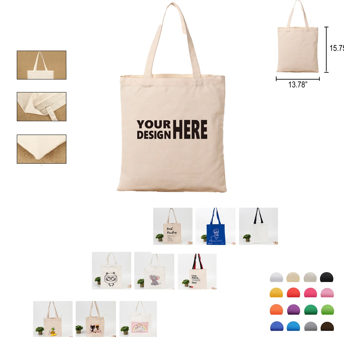 Long Handle Heavy Natural Cotton Canvas Tote Bags MOQ20, custom tote bag with logo imprint 1
