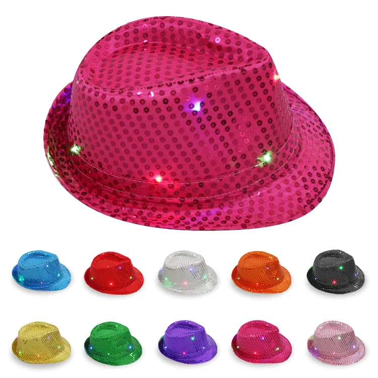 LED Light Up Sequin Fedoras Hats 1