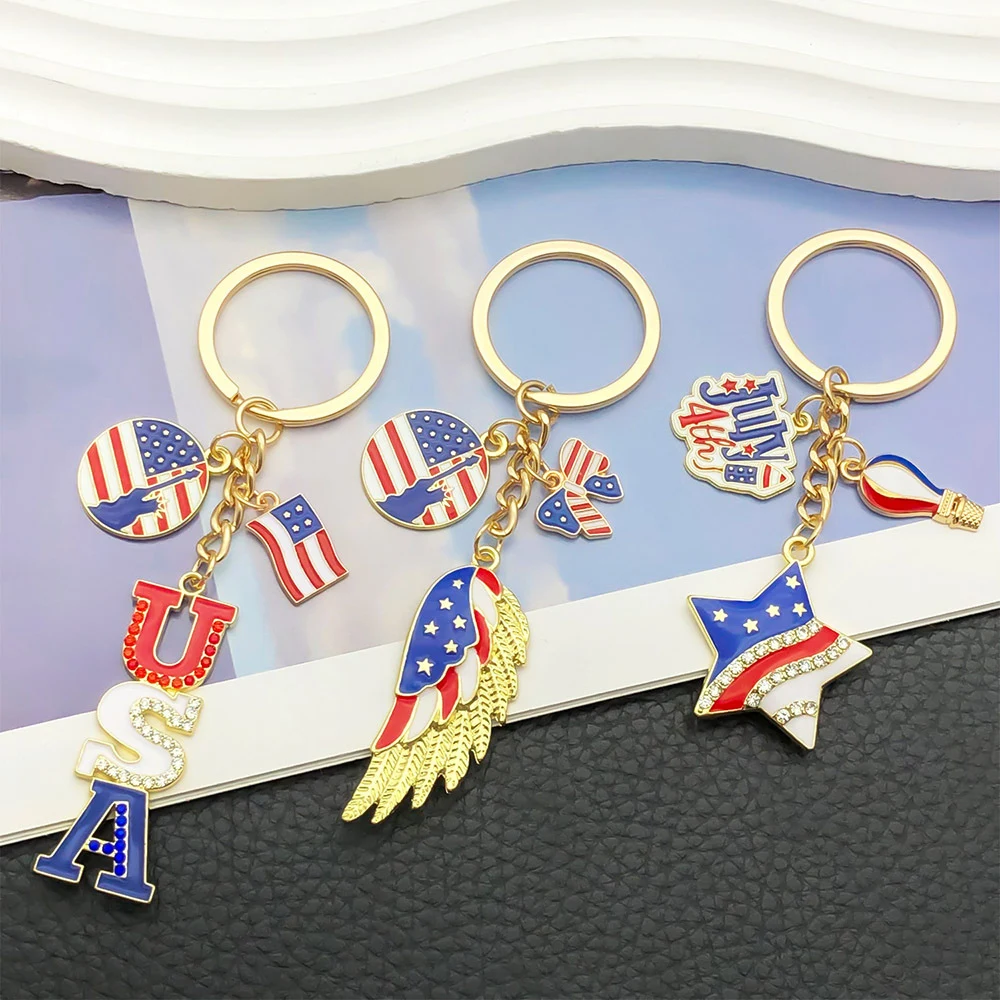 Patriotic Day Red White Blue Bag Pendant Keychain 1