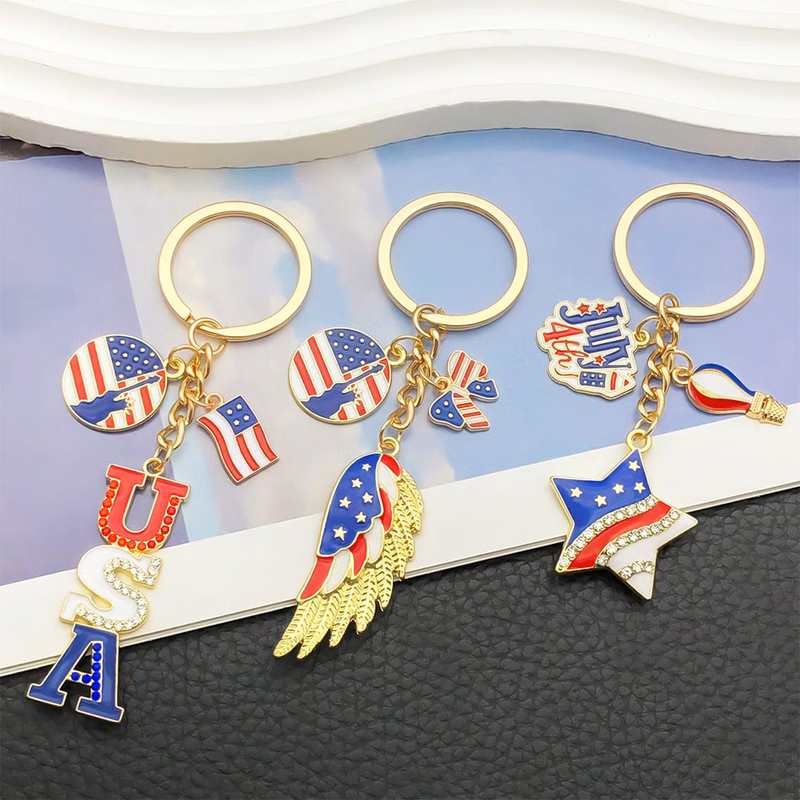 Patriotic Day Red White Blue Bag Pendant Keychain