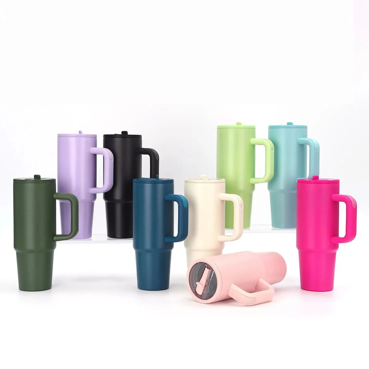 30 oz Stainless Steel Tumbler with Handle & Flip Straw Lid 1