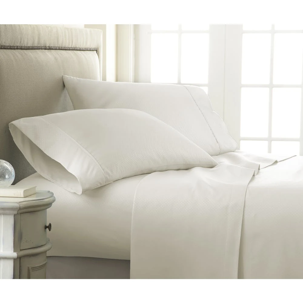 Embossed Sheet Sets - Ivory Cali King Checker Design 4 Set 1