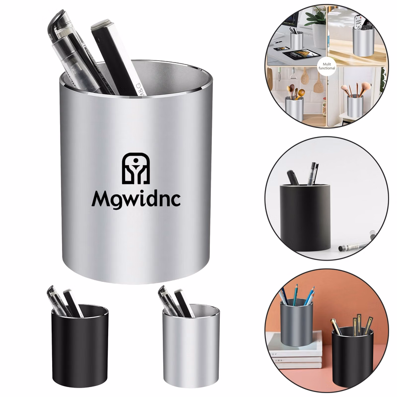 Aluminum Round Pen Holder Desktop Organizer for Office Business Metal Cosmetic Creative Pencil Cup