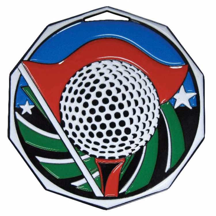 Golf Decagon Colored Medallion (2")
