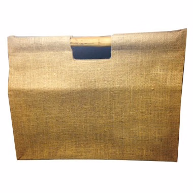All purpose natural jute carry-all bag with cane handles