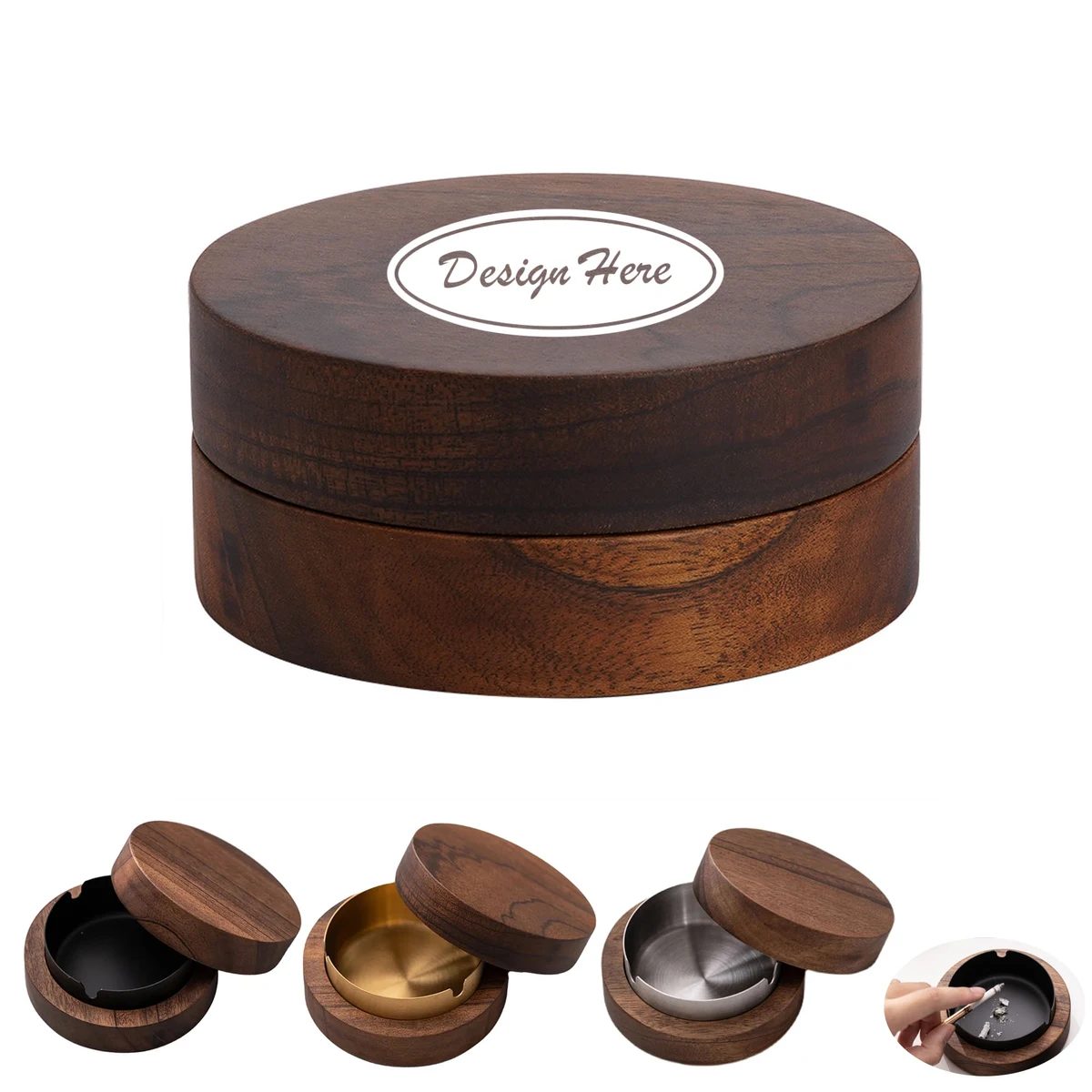 Premium Walnut Ashtray with Lid, Anti-Splash Nordic Design 1