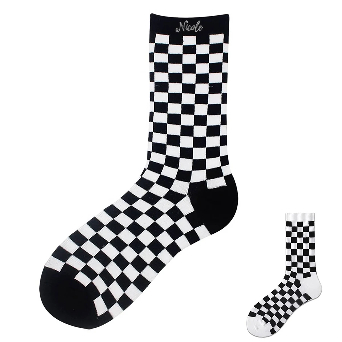 Unisex Stylish Black and White Checkered Socks 1