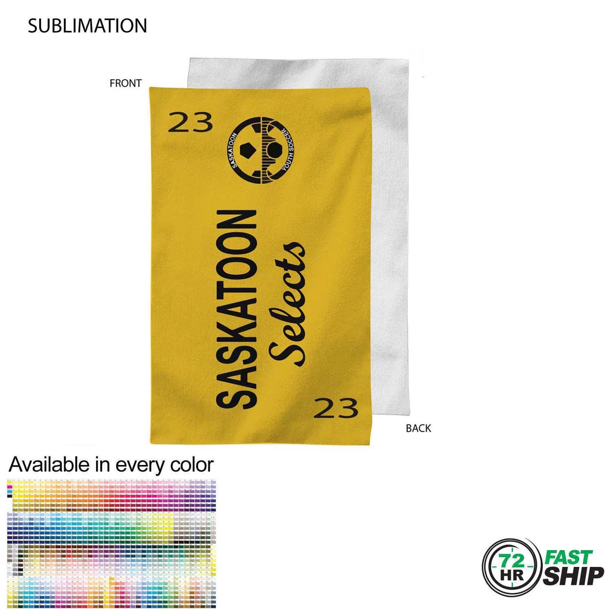72 Hr Fast Ship - Team Towel in Plush and Soft Velour Terry Cotton Blend, 12x18, Sublimated 1