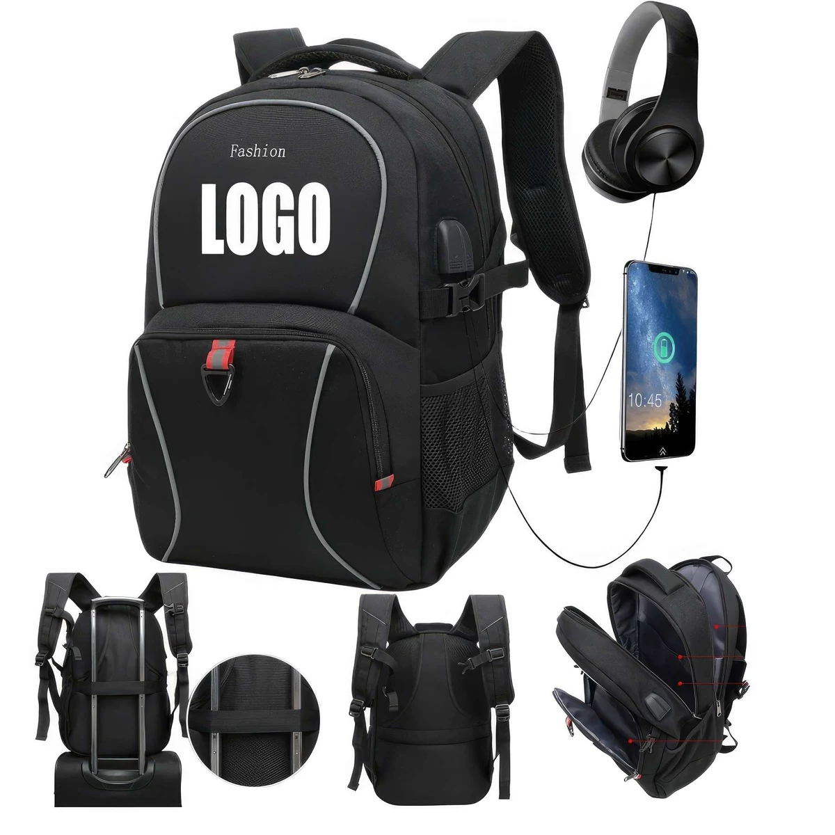 Waterproof Leisure Travel Backpacks with USB Charging Port 1