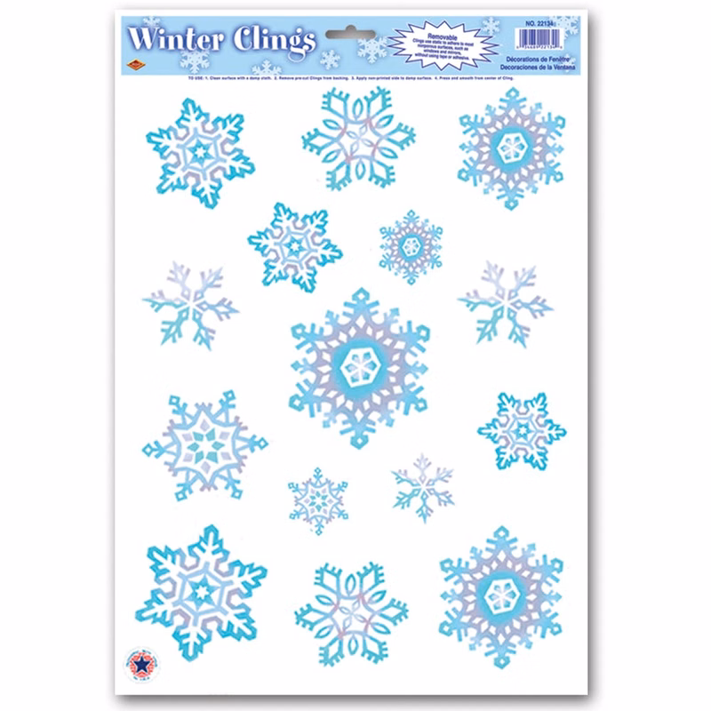 Crystal Snowflake Clings - 15 Stickers Removable