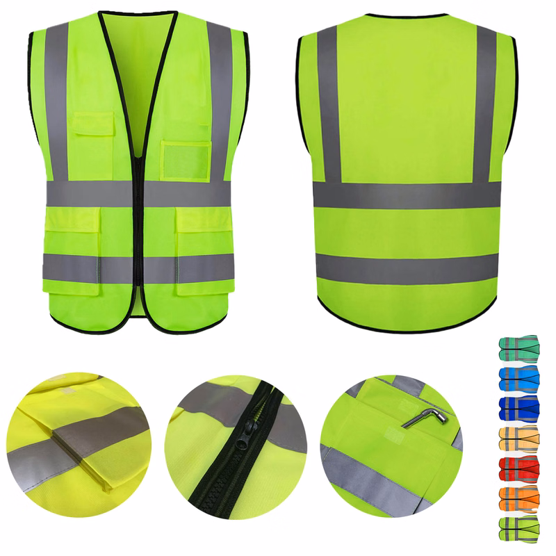 Safety Vest Reflective High Visibility Vest With Pockets Zipper Construction
