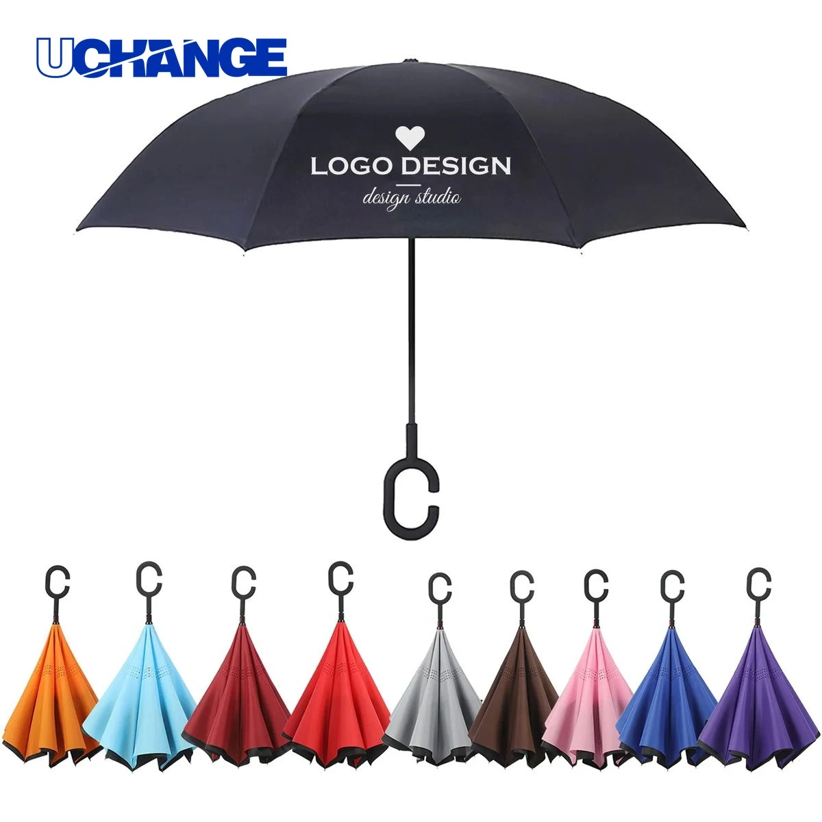 Reverse Umbrella with C-Shaped Handle for Cars 1