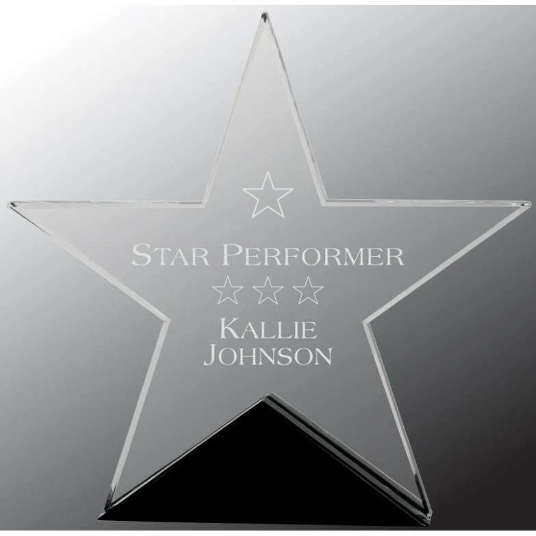 7 3/4" x 7 1/2" Clear Glass Star Award on Black Base 1