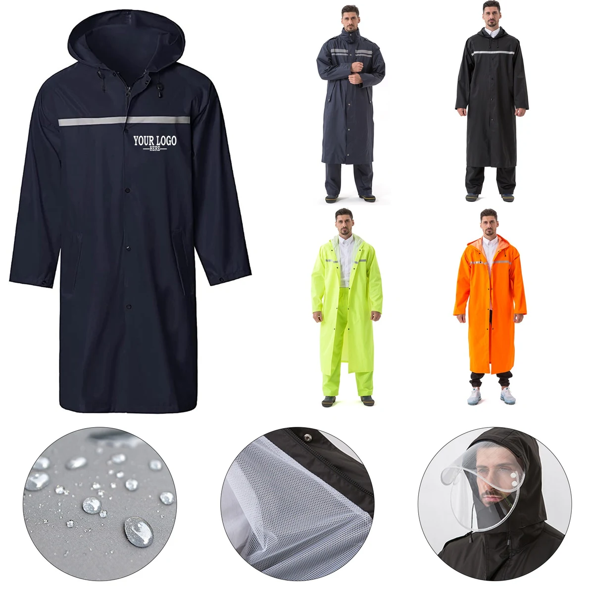 Long Hooded Safety Waterproof Rain Jacket 1