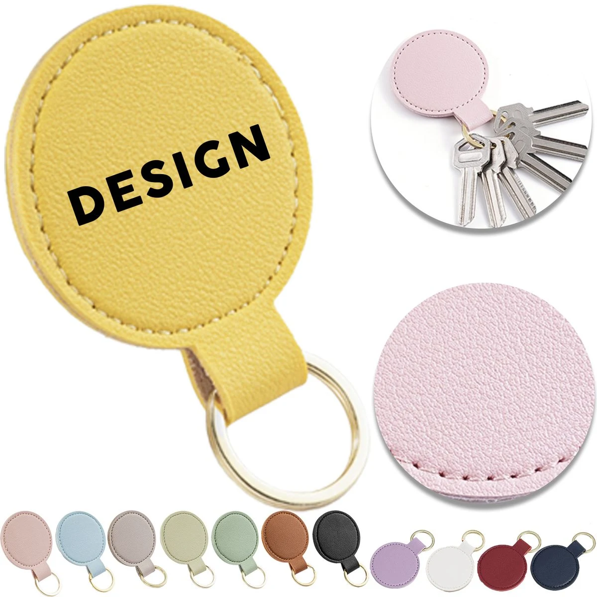 Round 2 Inch Synthetic PU Leather Key Fob 1