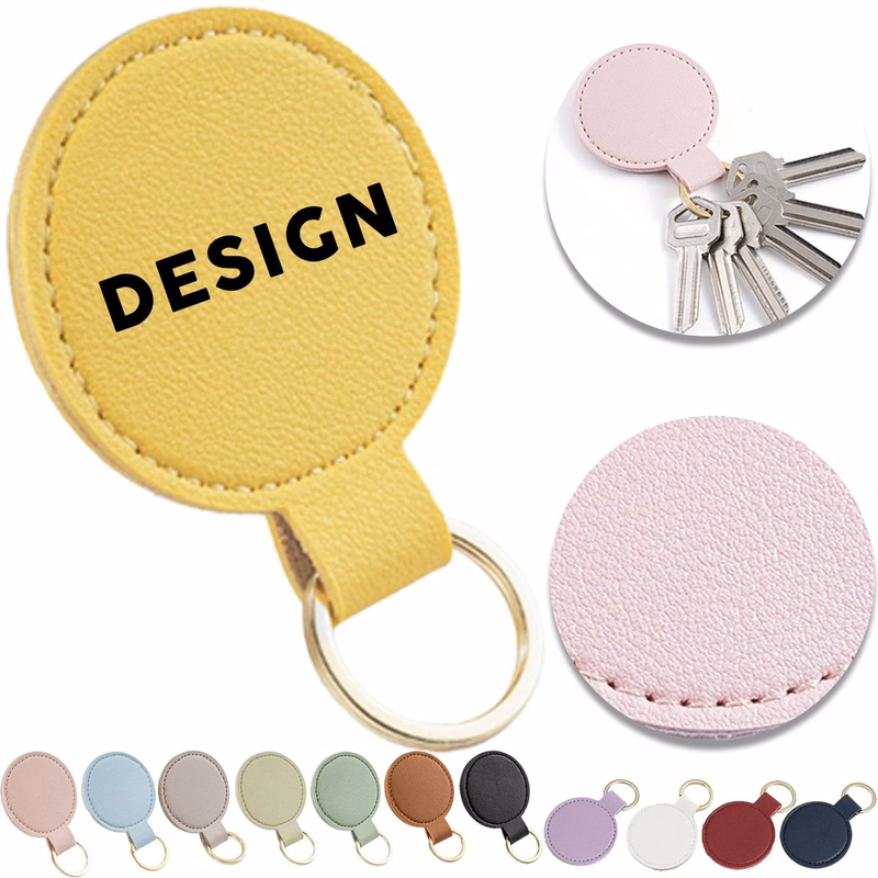 Round 2 Inch Synthetic PU Leather Key Fob