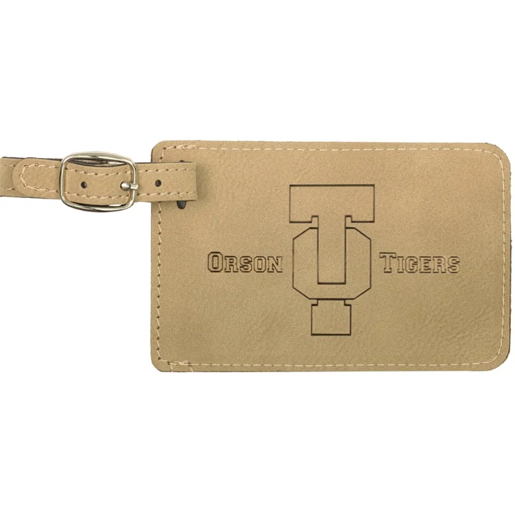 4 1/4" x 2 3/4" Light Brown Leatherette Luggage Tag 1