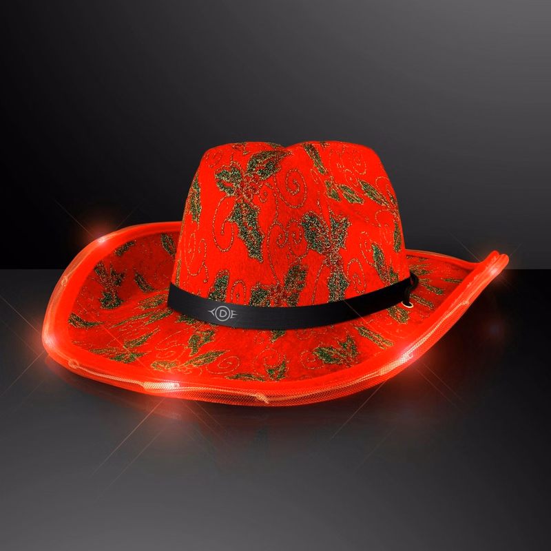 Christmas Cowboy Hats, Holly & Lights with Black Band