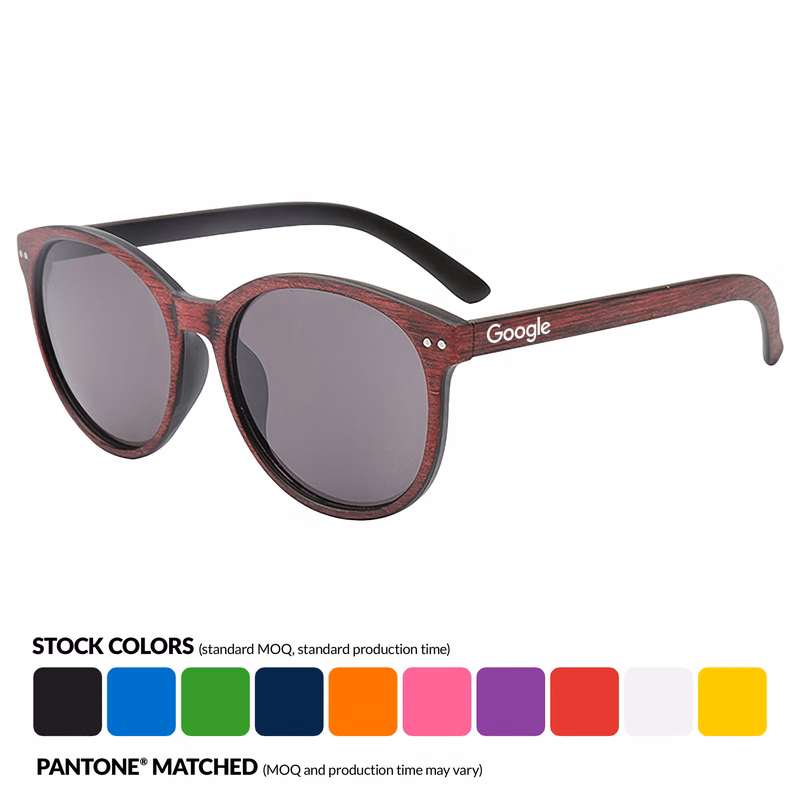 Brushed Wood with Dark Lenses Promotional Sunglasses w/ 1color imprint