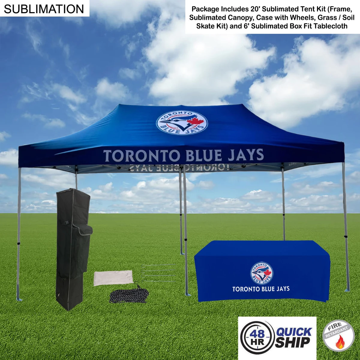48Hr Quick Ship -Event Package, 20' Premium Sublimated Tent Kit and 6' Sublimated Box Fit Tablecloth 1