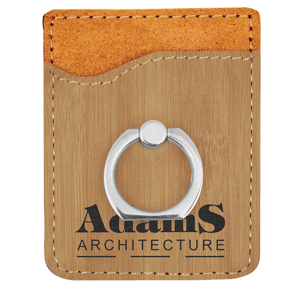 Bamboo Leatherette Phone Wallet with Silver Ring 1