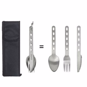 3 in 1 Stainless Steel Flatware Utensil Spoon Fork Knife With Pouch
