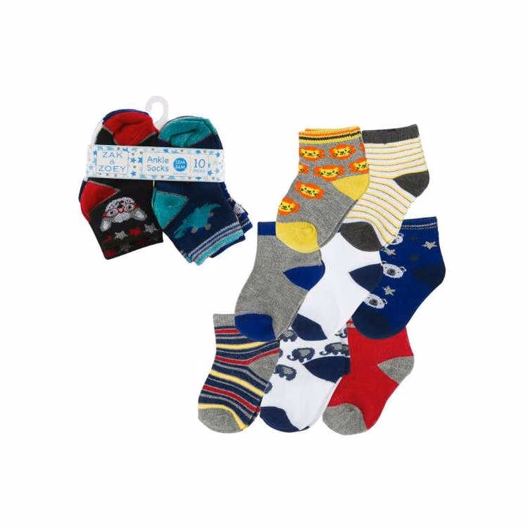 Boys' Ankle Socks - Asst Print 12-24M 10 Pk
