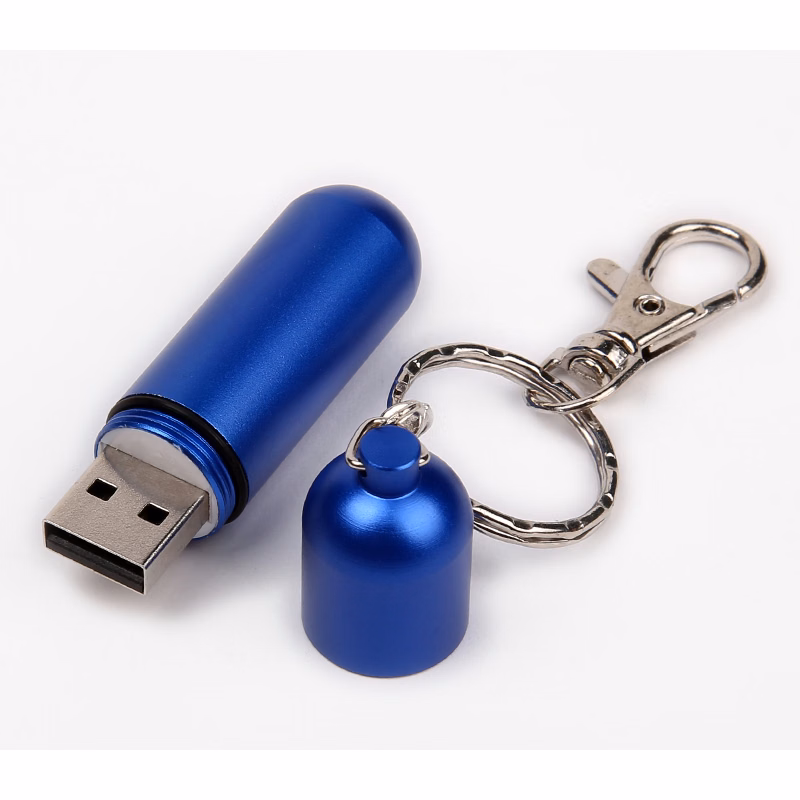 16GB Pill Shaped USB 2.0 Flash Drive with Keyring.